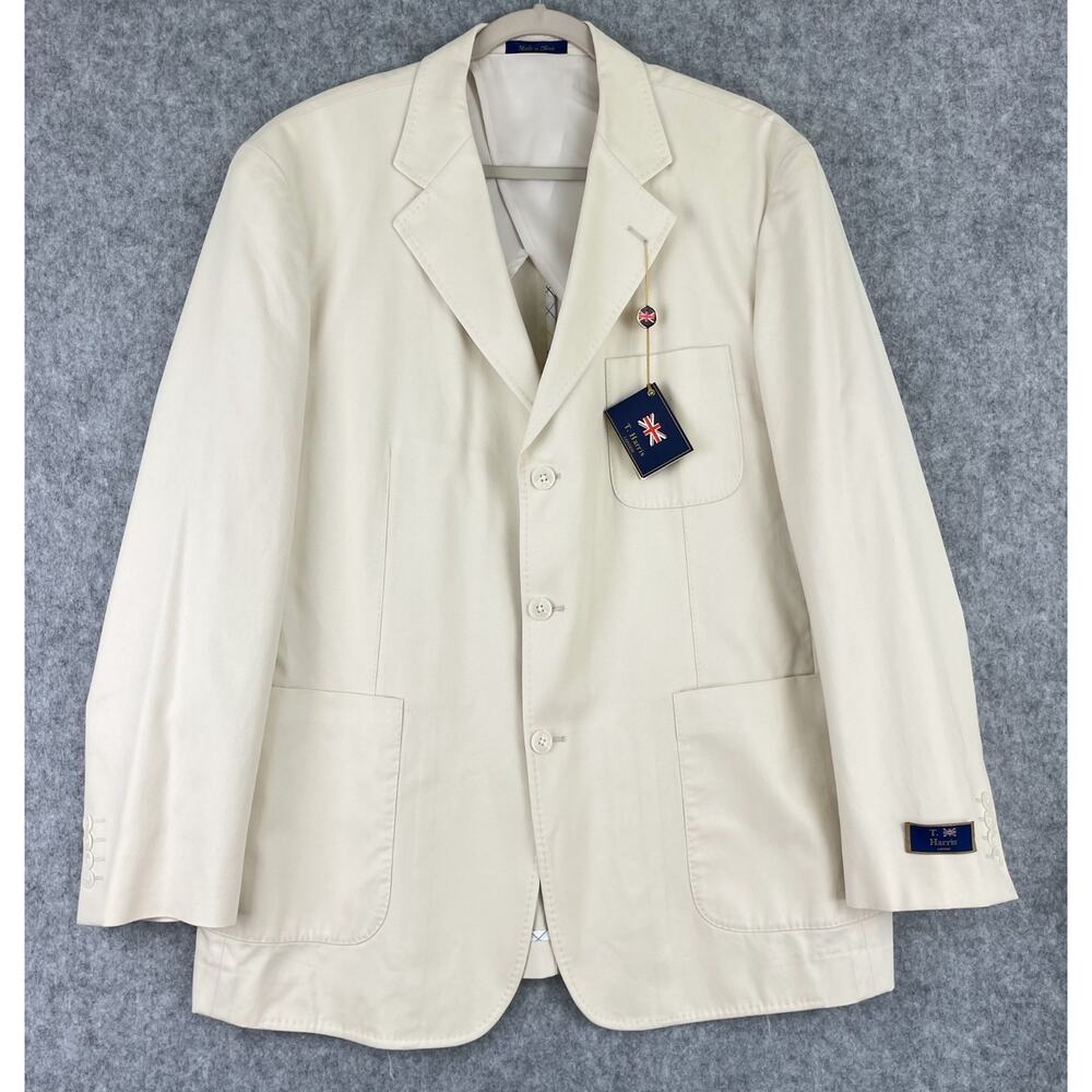 T Harris Blazer Sport‎ Coat Mens XL Ivory Cream 3 Button Cotton Tencel Twill NEW